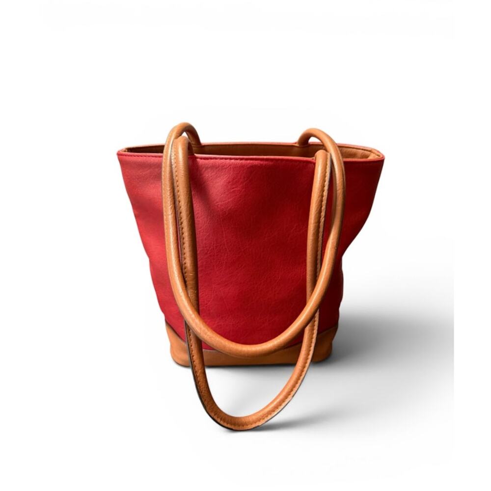 Bueno Red Leather Shoulder Tote with Tan Trim